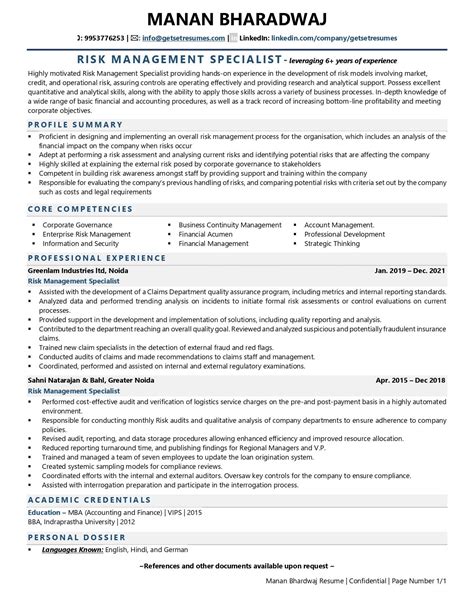 Risk Management Specialist Resume Examples And Template With Job Winning