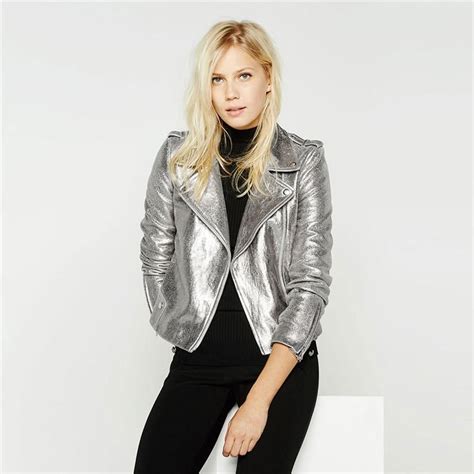 Silver Foil Metallic Leather Jacket Jackets For Women Streetwear