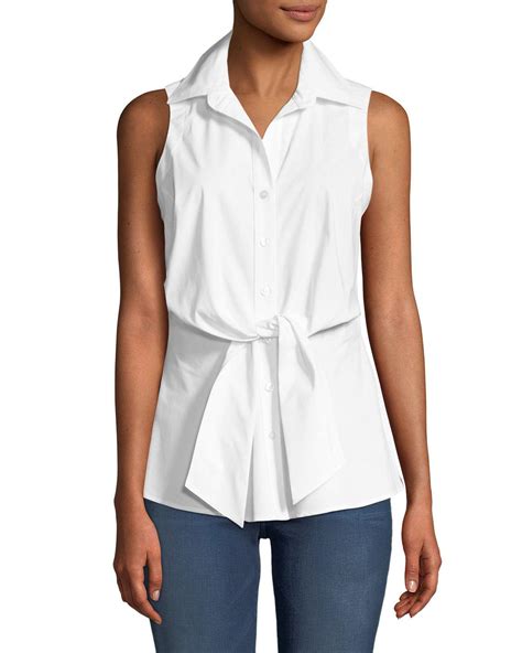 finley cotton walter sleeveless tie front blouse in white lyst
