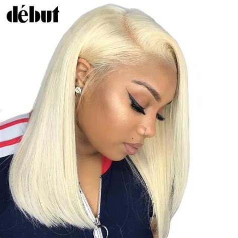 Debut Human Hair Wigs Honey Blonde 613 Lace Front Wig Brazilian Remy Straight Short Bob Wig