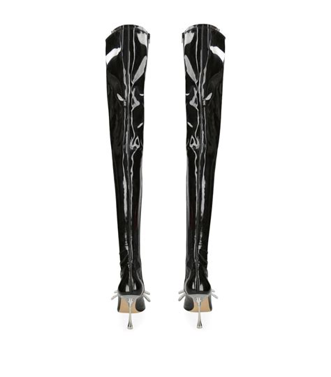 womens mach and mach black leather crystal embellished thigh high boots 100 harrods {countrycode}