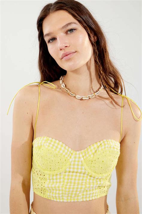 urban outfitters uo sweet on you gingham bustier top in yellow lyst