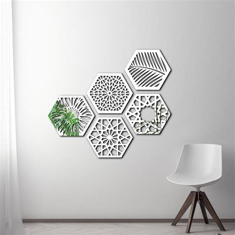 Silver Acrylic Special Hexa Mirror Combo Wall Art Set Size 12 X 10