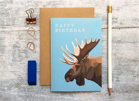 Moose Birthday Card Moose Card Birthday Card Animal Card Etsy