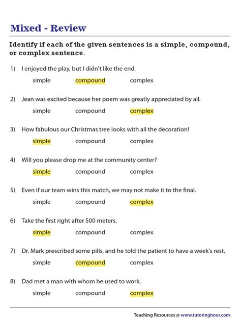 Practice 2 Simple Compound Complex Sentences Pdf