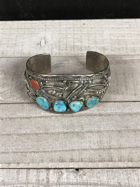 Heavy Vintage Navajo Sterling Silver Cuff With Turquoise And Etsy