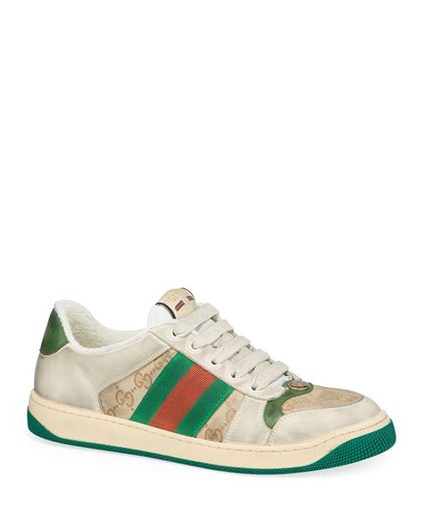 Gucci Canvas Virtus Distressed Leather And Webbing Sneakers In White