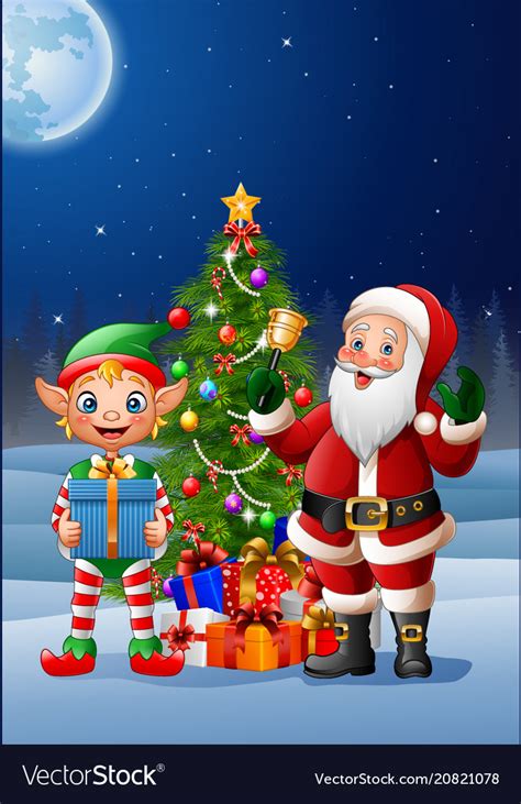 Christmas Background With Santa Claus And Elf Vector Image