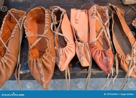 Traditional Romanian Peasant Leather Shoes Stock Image Image Of Brown