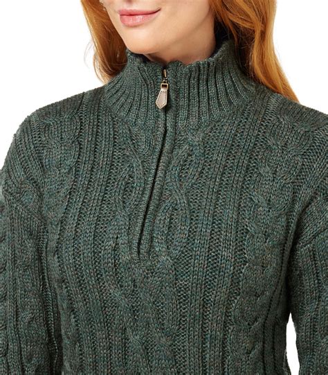 Woolovers Womens Ladies Pure Wool Aran Zip Neck Sweater Jumper Pullover
