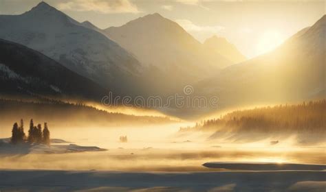 Ethereal Sunrise Over Medicine Lake Mountain Range For Dreamy