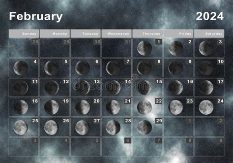 February 2024 Lunar Calendar Moon Cycles Stock Illustration