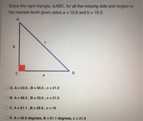 Solve The Right Triangle Triangle Abc Fo Cameramath