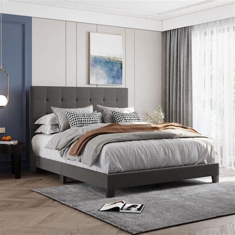 Urtr 84 Inw Gray Queen Size Upholstered Platform Bed With Tufted