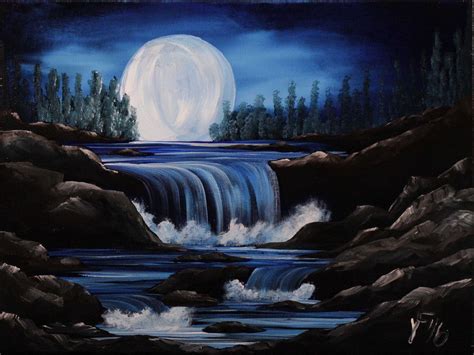 Moon River Acrylic Painting Canvas Landscape Painting Lesson