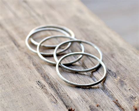 Fine Sterling Silver Stacking Rings Set Of 5 Stackers 1mm Etsy