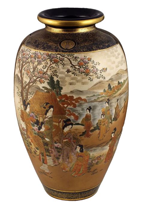 Monumental Japanese Meiji Satsuma Pottery Palace Floor Vase 22 Inches