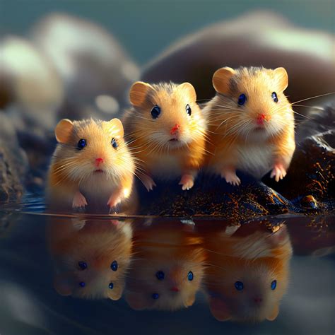 Hamsters In The Water On A Dark Background 3d Rendering Ai Generative