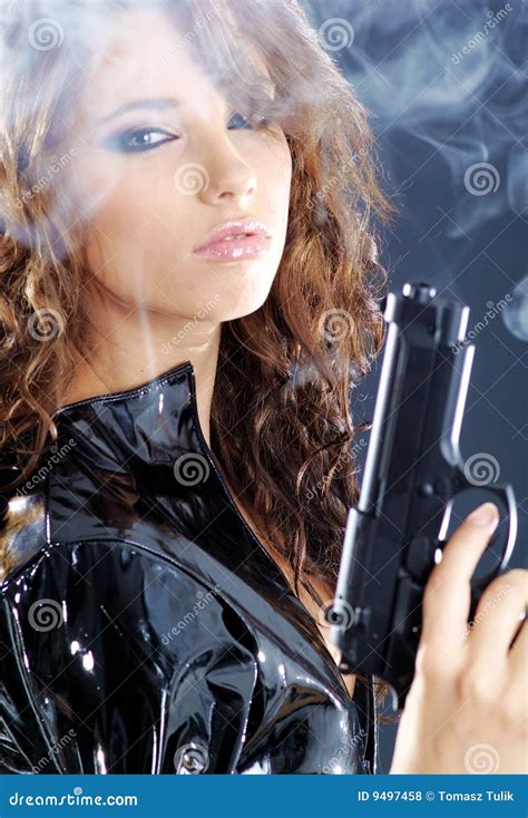 Beautiful Girl Holding Gun Stock Photo Image Of Girl 9497458