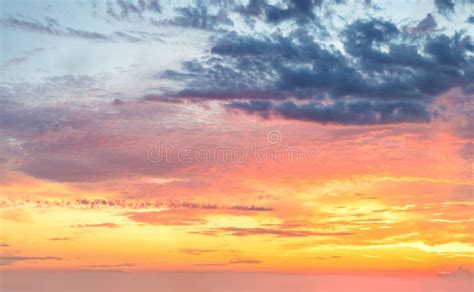 Real Panoramic Sunrise Sundown Sunset Sky With Gentle Colorful Clouds