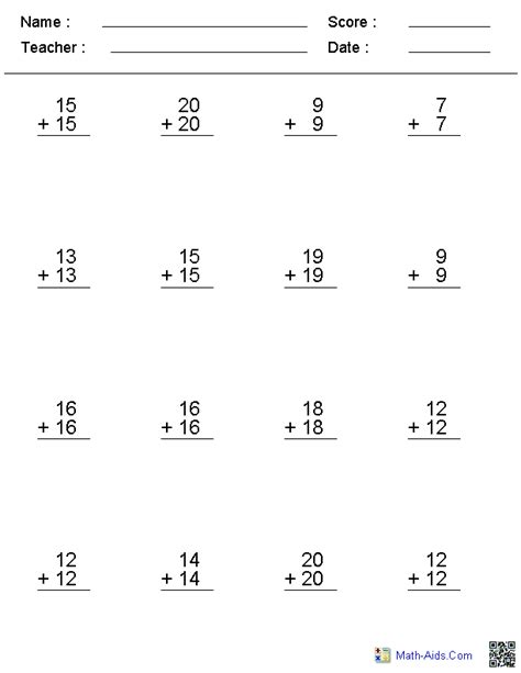 Addition Worksheets Dynamically Created Addition Worksheets Doubles