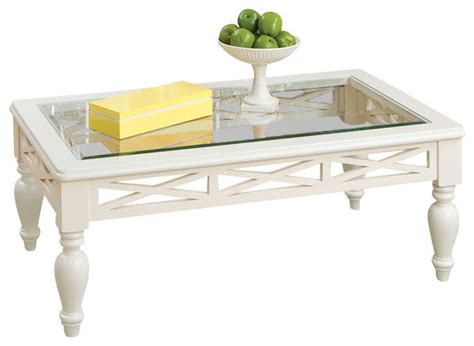 Standard Furniture Cambria 3 Piece Glass Top Coffee Table Set In White