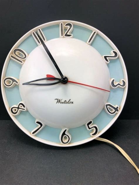 Westclox Melody Mid Century 1950s Wall Clock Kitchen Blue Vintage