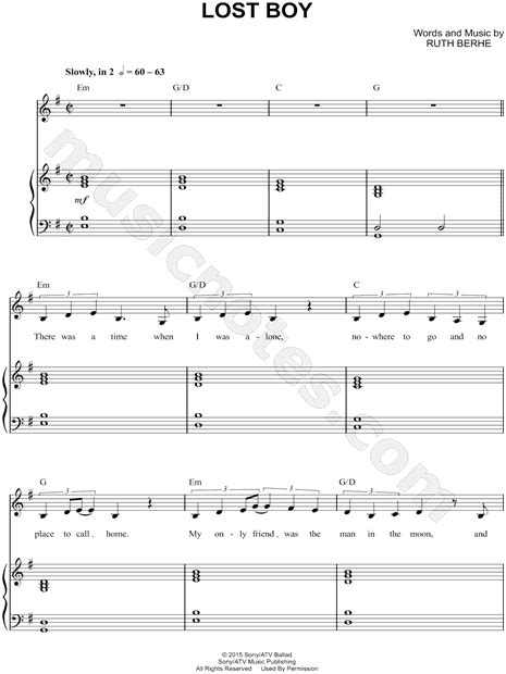 Ruth B Lost Boy Sheet Music In E Minor Transposable Download