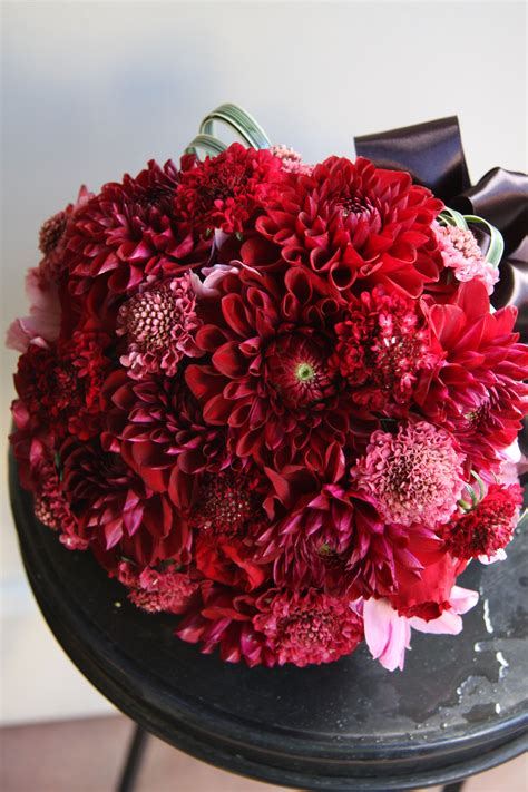 Dahliarose And Scabiosa Red Wedding Floral Wedding Wedding Bouquets