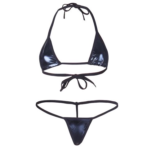 Buy Women S Wet Look Micro String Bikini Lingerie Set Swimsuit Thongs G String Swimwear Online