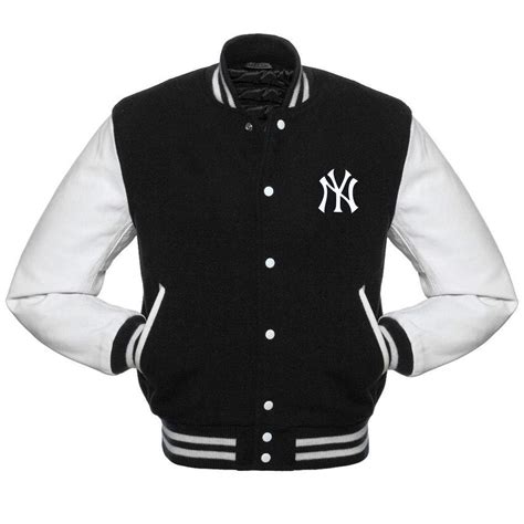 Ny Yankees Varsity Jacket Black Wool And White Leather Sleeves Etsy