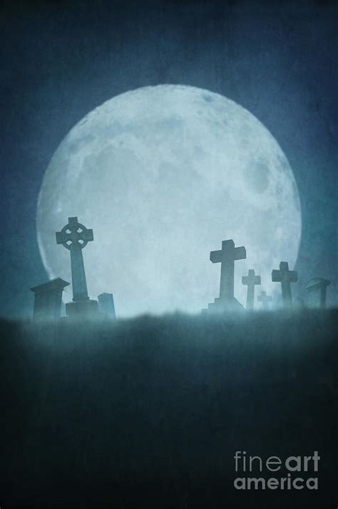 eerie graveyard at night in fog with full moon photograph by lee avison fine art america