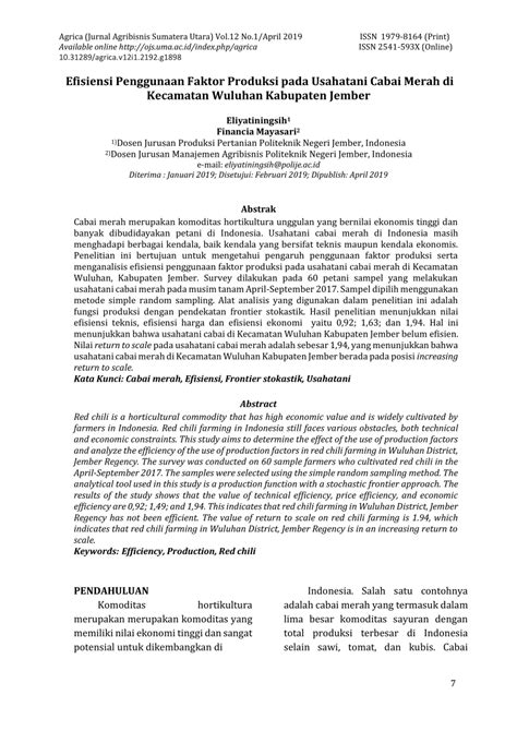 PDF Efisiensi Penggunaan Faktor Produksi Pada Usahatani Cabai Merah
