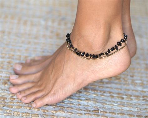 Black Onyx Anklet Black Anklet Black Ankle Bracelet