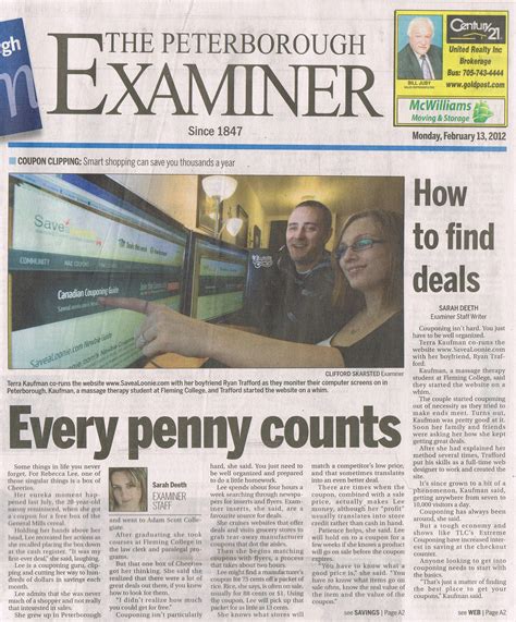 Savealoonie Makes The Cover Of The Peterborough Examiner — Deals From