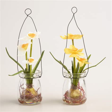 Hanging Mini Daffodil Jars Set Of 2 Flower Bottle Wall Vase Decor