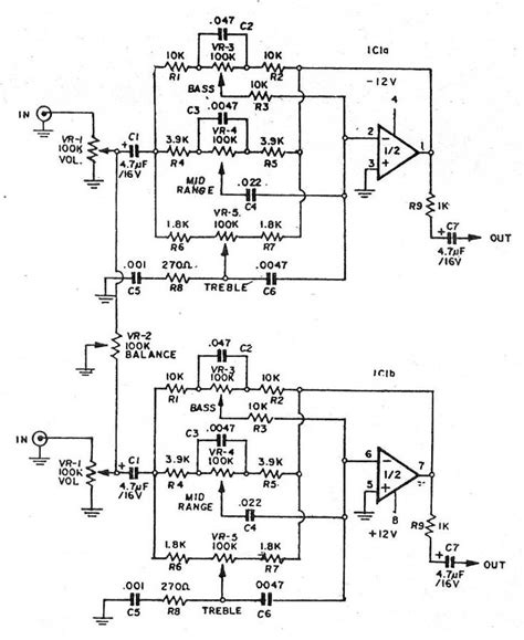 Complete tone control circuit lm324 electronic circuit. 5 (bass mid treble) Tone control circuits projects using ...