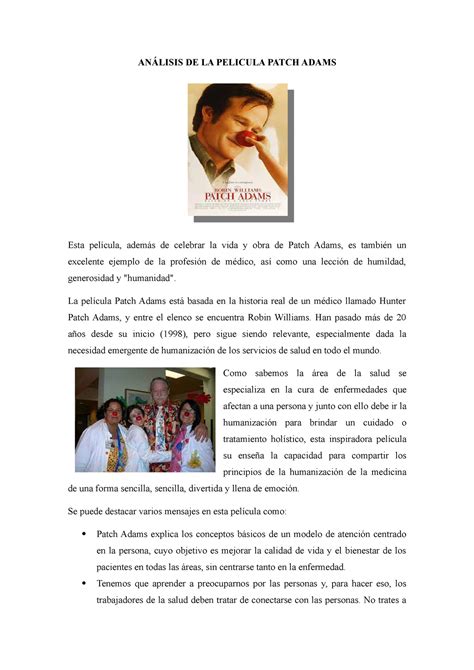 Análisis De La Pelicula Patch Adams AnÁlisis De La Pelicula Patch Adams Esta Película Además