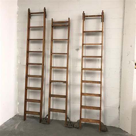 Industrial Rolling Oak Library Ladder By Putnam At 1stdibs