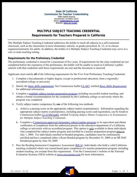 Multiple Subject Teaching Credential Commission On Teacher