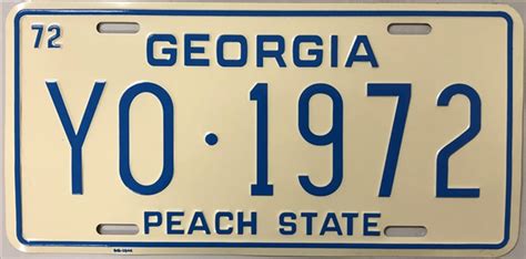 1972 Reproduction Georgia License Plate White With Embossed