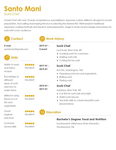 Sushi Chef Resume Examples