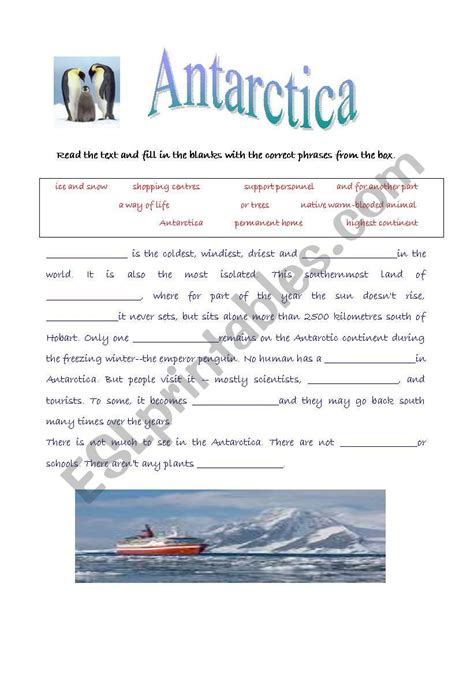 Antarctica Reading Comprehension Esl Worksheet By Katia Del Pilar