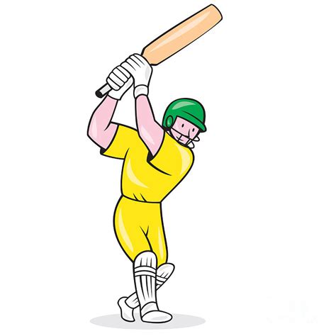 Cricket Player Batsman Batting Cartoon 1 Digital Art By Aloysius