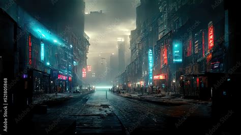 Fototapeta Cyberpunk Streets Illustration Futuristic City Dystoptic