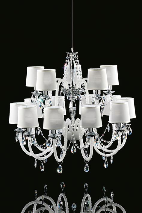 White Chandelier 15 Lights In Glass And Swarovski Crystal Lenoir