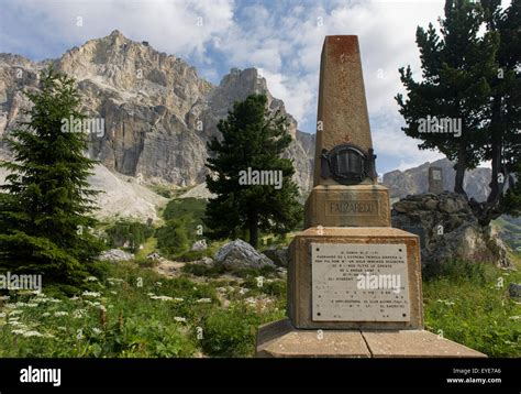With A Backdrop Of The Lagazuoi Dolomites Peak 2835 Is The Memorial