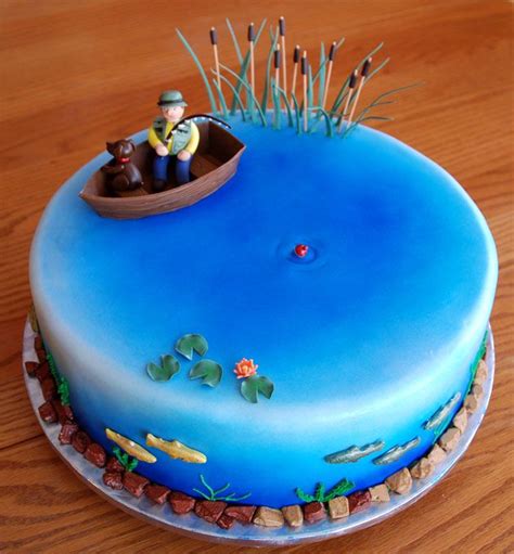 Celebrate your feline friend's birth with this fishy and festive kitty cake recipe. Pond fishing cake | Fish cake birthday, Lake cake, Boat cake
