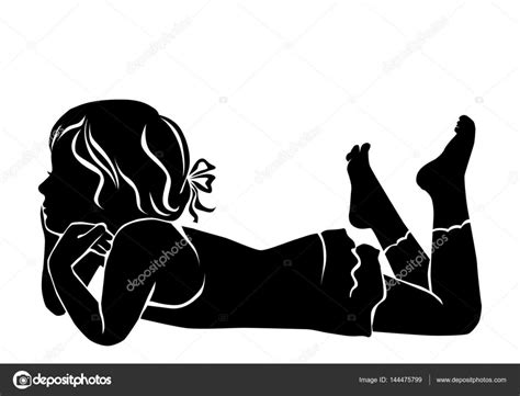 Silhouette Little Girl Lying Down Looking Stock Vector Image By