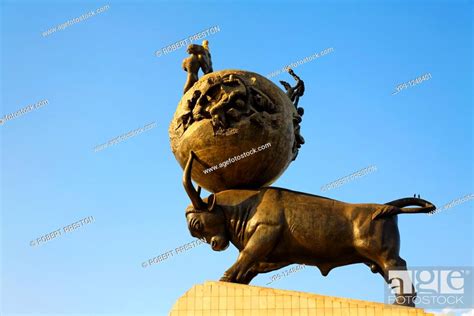 Turkmenistan Ashgabat The Earthquake Memorial Statue Stock Photo